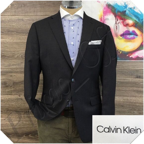 CALVIN KLEIN Mens Blazer Sport‎ Coat Casual Jacket Size 40R Two Button Wool Suit - Picture 1 of 12